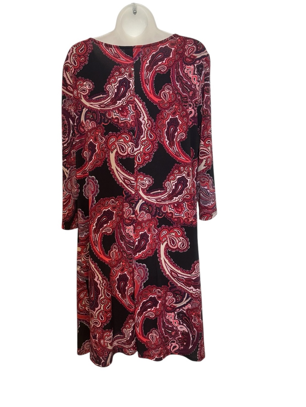 Red Paisley Neckline Ring-Accent Dress  PLUS: 2X    #CL - Picture 4 of 7
